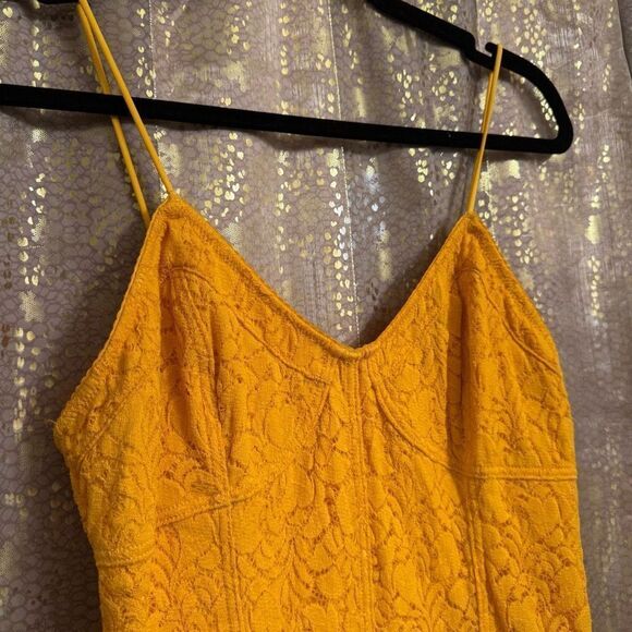 Free People Light Me Up Golden Yellow Floral Lace Slip Bodycon Dress Large - Picture 5 of 8